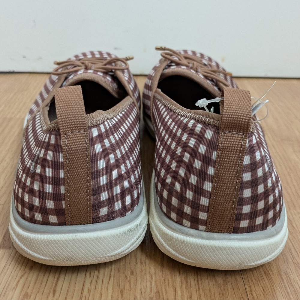 🆕 Land's End Women's Checkered Tan Brown White Flats Shoes Size 10 - Picture 4 of 16